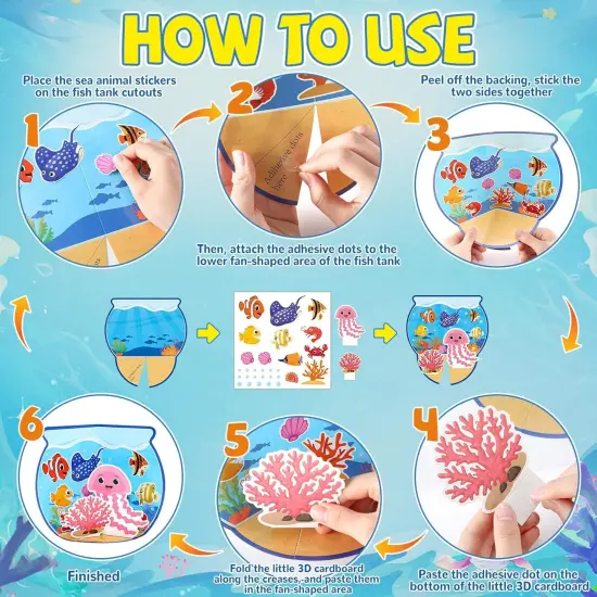 24set 3D Summer Under The Sea Craft Kits for Kids Ocean Animals Scene Sticker Art Craft Make Your Own DIY Shark Fish Gift Bulk Set {3}