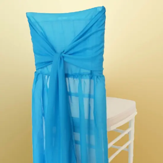 1 Piece Turquoise Sheer Chair Back Cover with Sash Flowing Chiffon Slipcover for Chiavari Chairs {5}