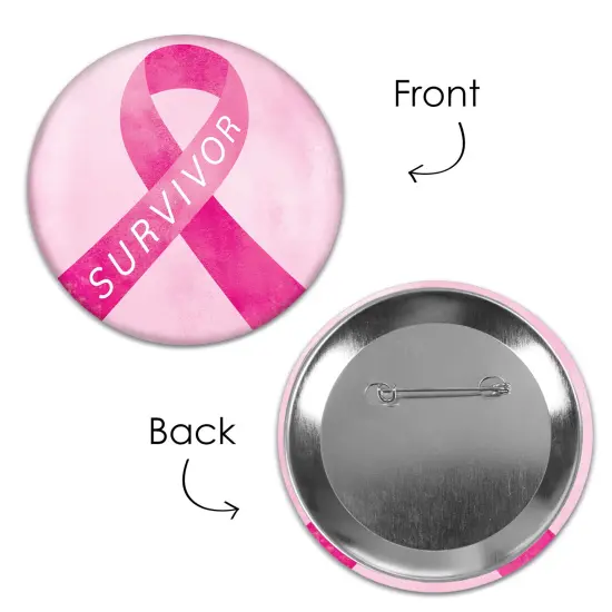 Big Dot of Happiness Pink Ribbon Buttons - Breast Cancer Awareness Support Badge - 3 inch Pinback Button - Set of 8 {7}