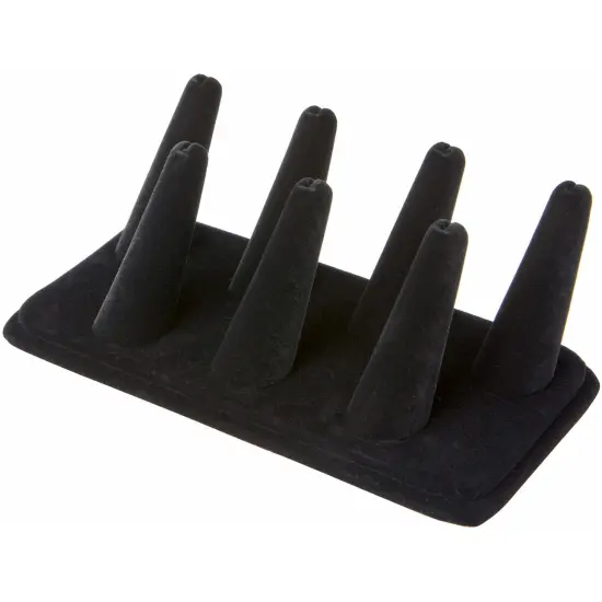 Plymor Black Velvet Ring Finger Display, Seven on Rectangular Base, 6.75" W x 3.5" D x 2.25" H {1}