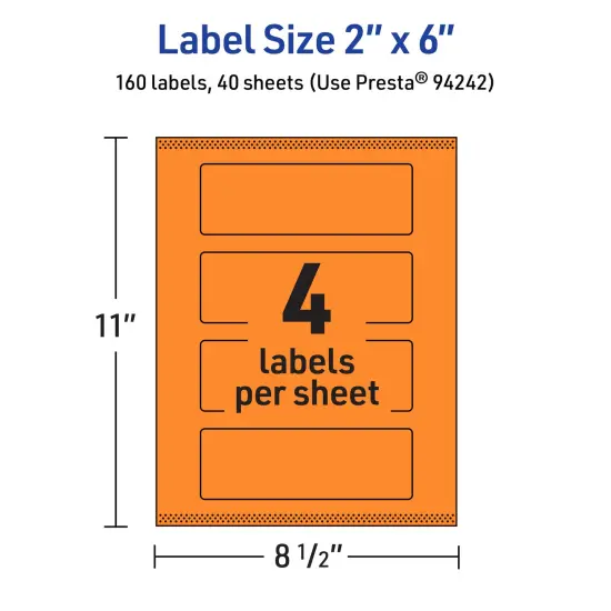 Avery Bright Orange Paper Labels, 2" x 6" Rectangle {5}
