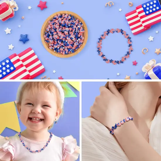 500 Pcs 4th of July American Flag Polymer Clay Patriotic Beads {2}