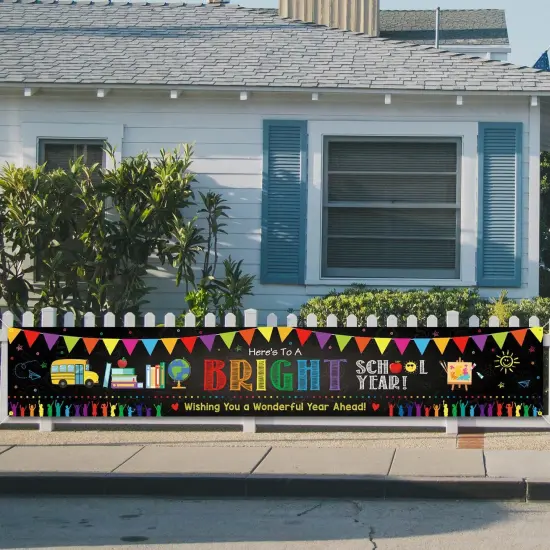 Here&rsquo;s to a Bright School Year Banner 120 x 20 Inch Colorful Welcome Back to School Yard Sign {4}