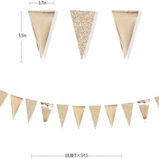 30Ft Champagne Gold Triangle Pennant Banner &ndash; Paper Flag Garland for Wedding, Graduation, Birthday, Bachelorette, Party D&eacute;cor {2}