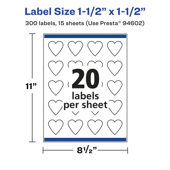 Avery Matte White Removable Heart Labels with Sure Feed Technology, Print-to-the-Edge, 1.5" x 1.5" {5}