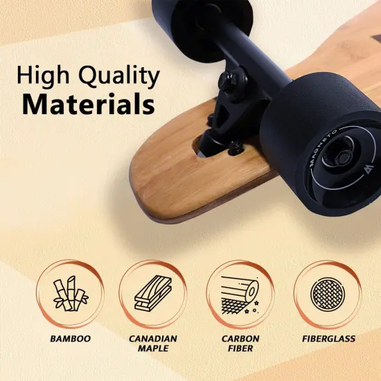 Magneto Longboards Bamboo Longboards, All-Round Durable, Flexible Longboard for Cruising, Carving, Free-Style, Downhill and Dancing, Bamboo Drop & Fiberglass Through Longboard, 42&rdquo; x 9&rdquo; Brown {5}