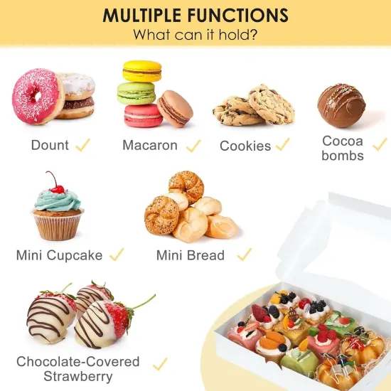 48pcs Bakery Boxes,12x8x2.5 Inches Cookie Boxes with 3 Style Window for Chocolate Covered Strawberries, Mother's Day, Desserts, Cookies, with 4pcs Stickers {3}