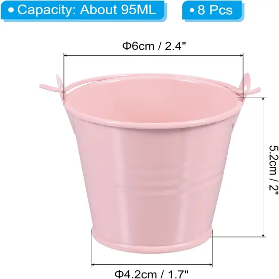 8 Pcs Small Metal Buckets with Handle - Pink {2}