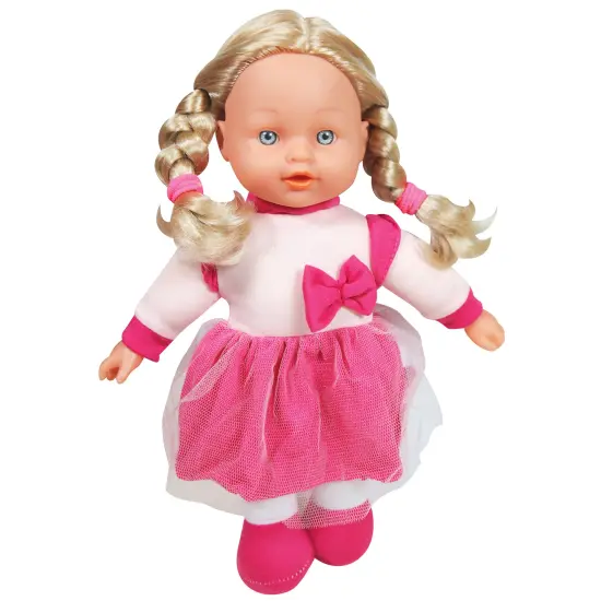 Lissi: 12" Doll Set: Stroller, Bed & Highchair - Blonde Hair - Pink-White-Animal - Feeding-Sleep-Travel Playset, Foldable Design, Kids-Toddlers Age 2+ {3}