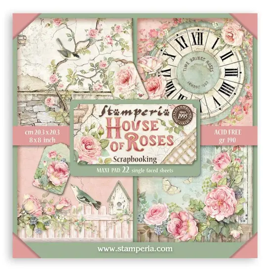 Stamperia Single-Sided Paper Pad 8"X8" 22/Pkg-House of Roses, 10 Designs/1 Each {1}