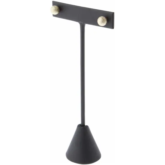 Plymor Black Faux Leather "T" Style, Single Pair Earring Display Stand, 2.625" W x 1.25" D x 5.75" H {3}