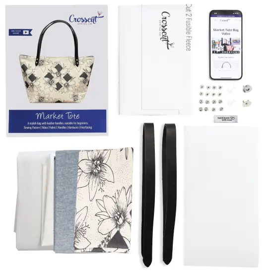 Crosscut Sewing Co.&reg; Market Tote Bag Sewing Project Kit for Beginners with Fabric, Instructions and Video Diamod floral {3}