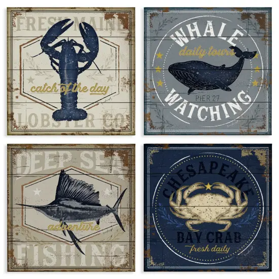 Stupell Industries Chesapeake Bay Nautical Motifs 4pc Canvas Set By Jennifer Pugh {1}