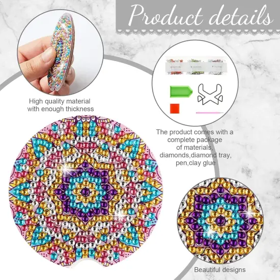 8 Pcs Diamond car Coasters DIY Mandala Car Painting Coasters Mandala Diamond Art and Crafts Projects Kits with Gem for Adult Beginner {3}