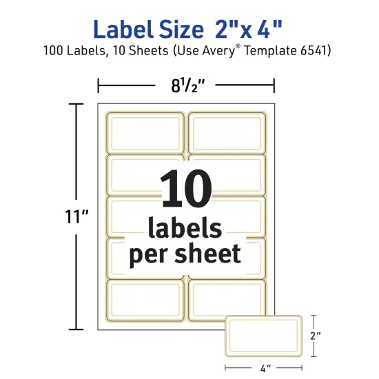 Avery Printable Rectangle Labels, 2" x 4" Shipping Labels, Matte White with Metallic Gold Border, Permanent Adhesive, Laser & Inkjet Compatible, 100 Blank Labels (6541) {4}