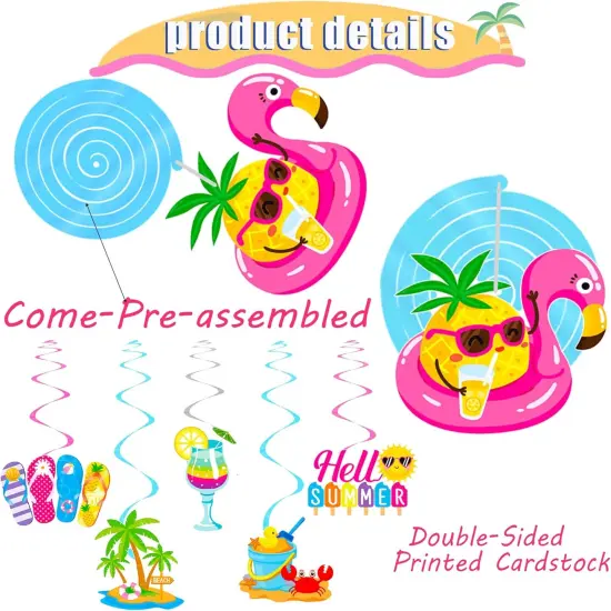 20Pcs Hello Summer Party Hanging Swirls Summer Beach Party Ceiling Hanging Decor Pool Party Hanging Streamers Summer Birthday Decorations for Hawaiian Themed Birthday Party Supplies {2}