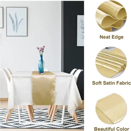 8Pack Disposable Plastic Tablecloths and Satin Table Runner Set {3}