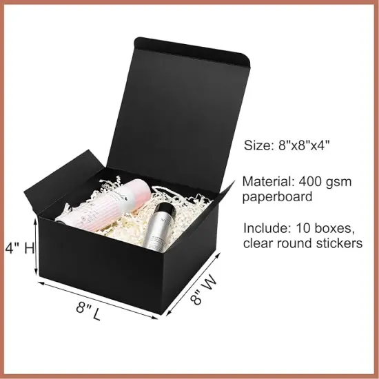 Black Gift Boxes with Lids 8x8x4 Inches 10 Pack Groomsmen Proposal Cardboard Craft Small Gift Box for Christmas, Wedding, Graduation, Holiday, Birthday Presents Packaging {2}