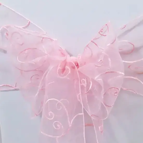 10 Pieces Pink Embroidered Organza Chair Sashes 8"x108" Elegant Event Decoration {3}