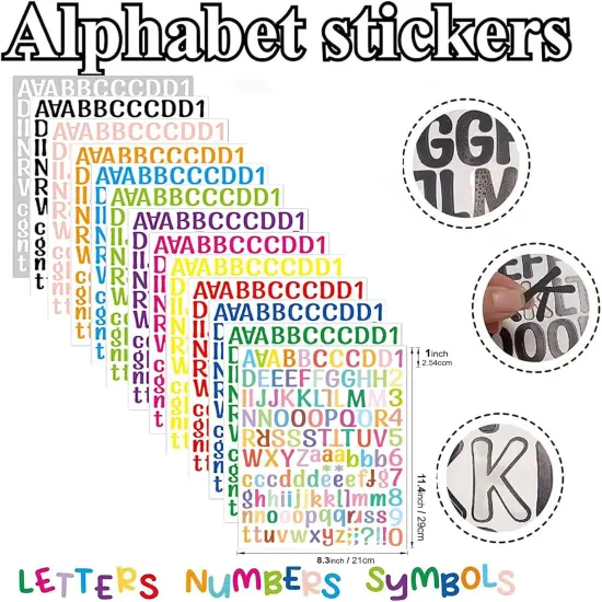 20 Sheets Vinyl Letters Stickers, 2520 Alphabet Number Stickers, 1 inch Self-Adhesive cursive stickers {2}