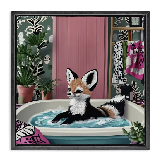 Stupell Industries Bathing Fox in Tropical Bathroom Floating Frame By Annabelle Hall {1}