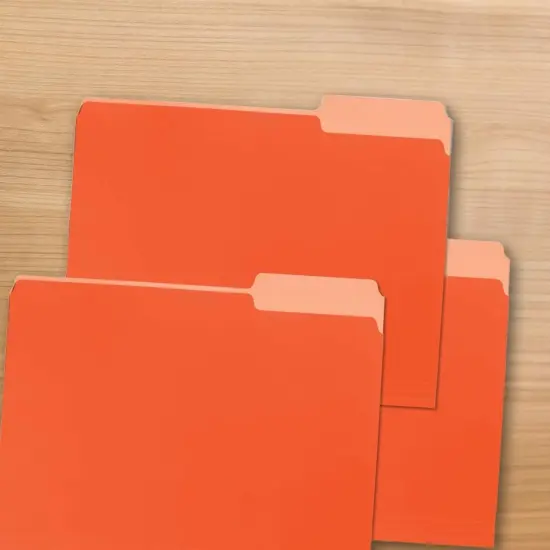 School Smart Colored File Folders Two-Tone, Letter Size, 1/3 Cut Tabs, Orange, Pack of 100 {6}