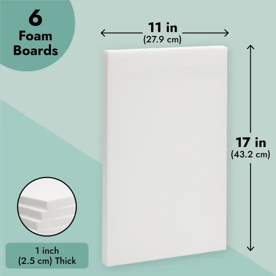 1 Inch Thick Foam Board Sheets - 6 Pack 17x11 Inch Polystyrene Rectangles for DIY Crafts, Insulation, Sculptures, Models (White) {4}
