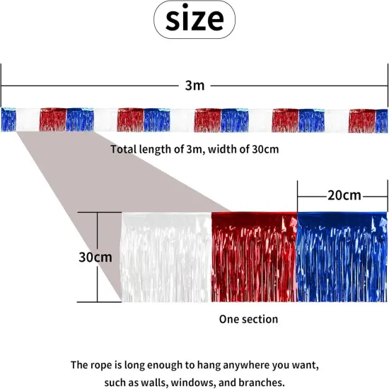 4th of July Decorations 4 Pack Tinsel Foil Fringe Garland Curtains Streamers Hanging Red White Blue Fringe Backdrop Banner for Parade Floats Decorations 4th of July America Patriotic Day Memorial Day {2}