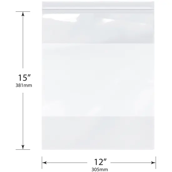 Plymor 12" x 15", 2 Mil with White-Block Zipper Reclosable Plastic Bags {3}