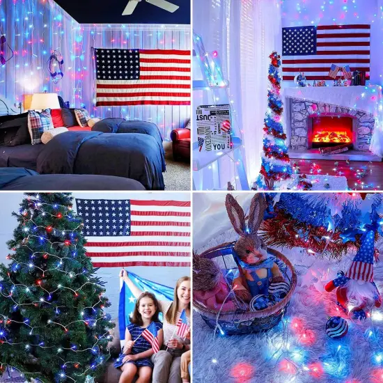 Red White & Blue Lights Clear Wire, 66 Ft 200 LED 4th of July Decorations {5}