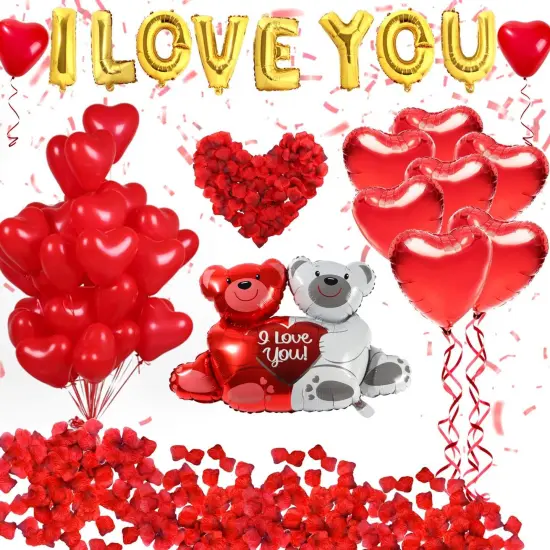 40 Pack I Love You Balloons and Heart Balloons Kit with 1000 Pcs Dark-Red Silk Rose {1}