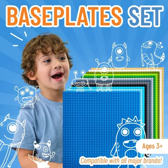 Strictly Briks Classic Stackable Baseplates, For Building Bricks, Bases for Tables, Mats, 100% Compatible with All Major Brands, Sand, White, Green, Gray, Black & Blue, 6 Pack, 6x6 Inches, Ages 3-14 Multicolor {2}