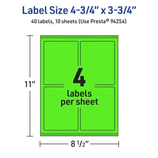 Avery Neon Green Paper Labels, 4.75" x 3.75" Rectangle {5}