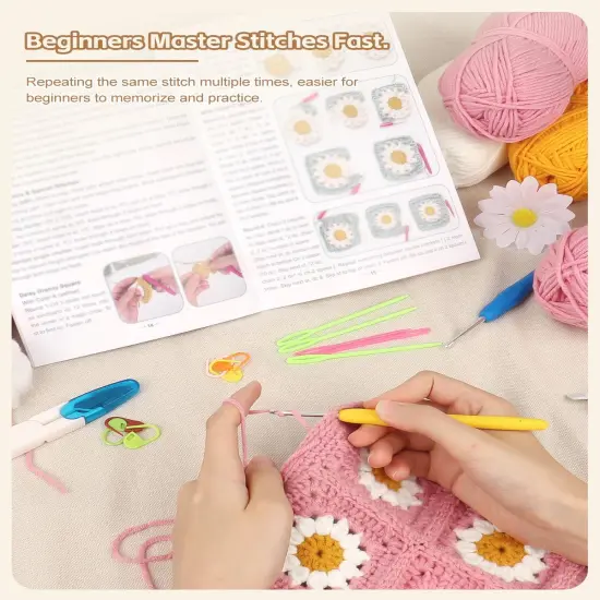 Granny Square Crochet Blanket Kit - Pink {3}