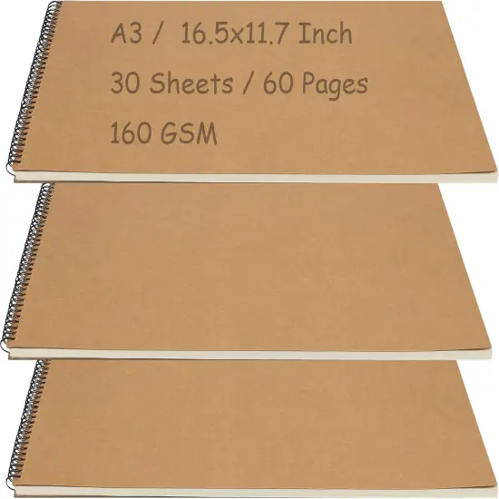 3 PCS A3 SketchBooks, 60 Pages {1}