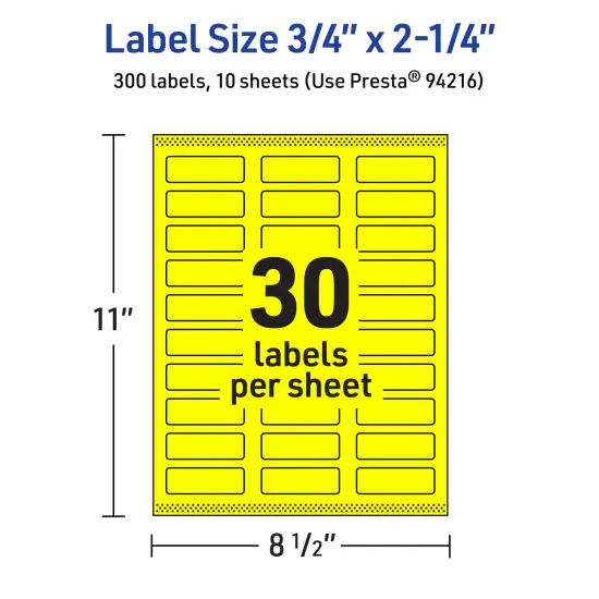 Avery Neon Yellow Paper Labels, 0.75" x 2.25" Rectangle {5}