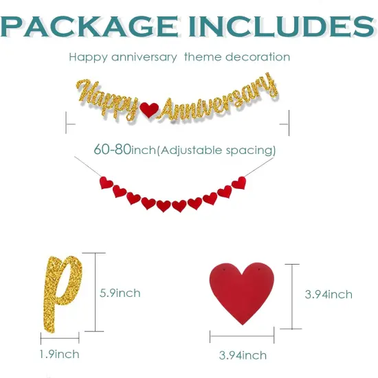 Happy Anniversary Banner - Red Heart and Gold {3}