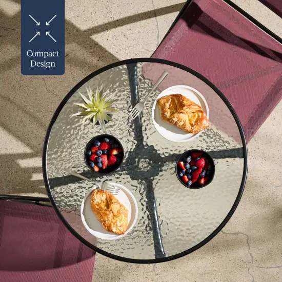 Best Choice Products 3-Piece Patio Bistro Dining Furniture Set w/ Round Textured Glass Tabletop, Folding Chairs Burgundy {5}