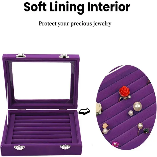 Velvet Glass Jewelry Ring Display Stand Storage Box {3}