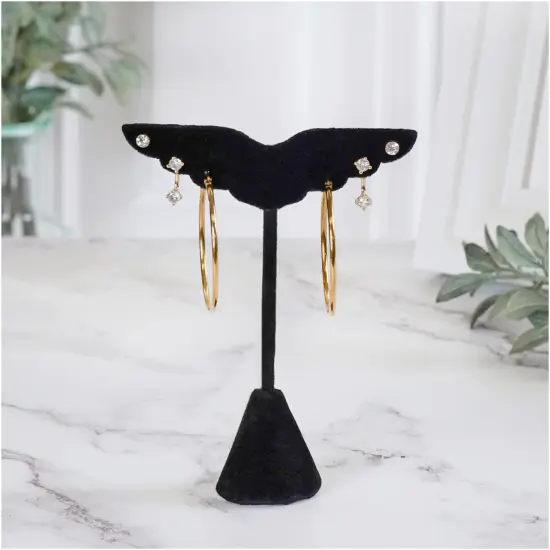 Plymor Black Velvet Wing Shaped, Three Pair Earring Display Stand, 3" W x 1.25" D x 4.75" H {4}