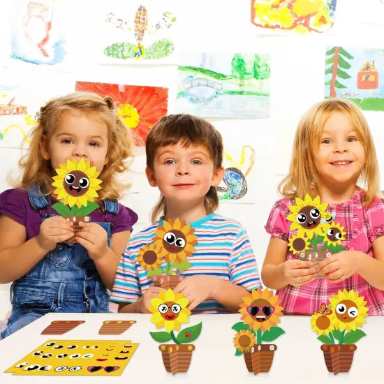 36 Set Spring Summer Sunflower Crafts Kit Make Your Own Sunflower Stickers Bulk DIY Paper Arts and Crafts Cartoon Face Fall Floral Gifts Decoration Home Classroom School Activity Game Supplies {4}
