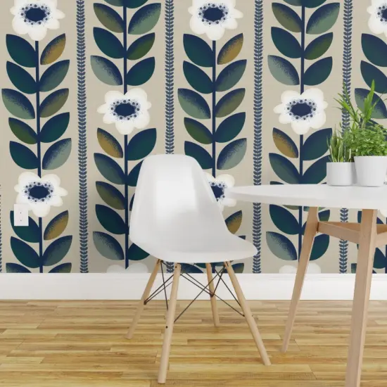 Peel & Stick Wallpaper 2FT Wide Floral Bold Stripes Jumbo Scale Custom Removable Wallpaper by Spoonflower {1}