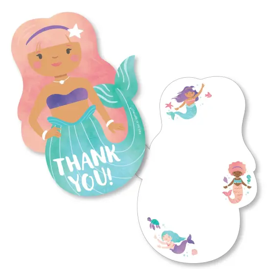 Big Dot of Happiness Mermaid Thank You Cards with Envelopes, Flat Mermaid Birthday Party Blank Thank You Note Cards, Set of 12 {1}