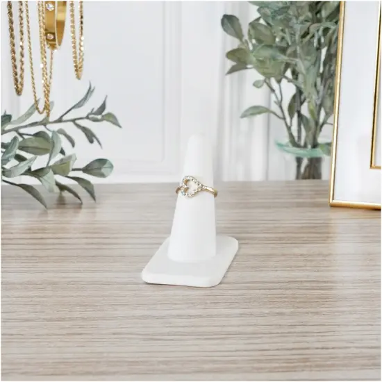 Plymor White Rubber Ring Finger Display, Single on Rectangular Shaped Base, 1.375" W x 2.25" D x 2.125" H {4}