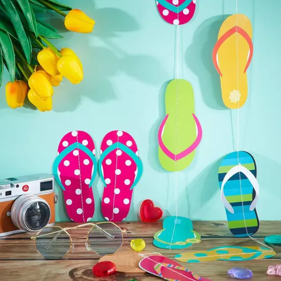 8 Pieces Flip Flop Decorations 52 Feet Summer Hanging Banner Beach Slipper Garland for Hawaiian Party {2}