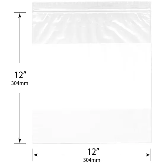 Plymor 12" x 12", 2 Mil with White-Block Zipper Reclosable Plastic Bags {3}