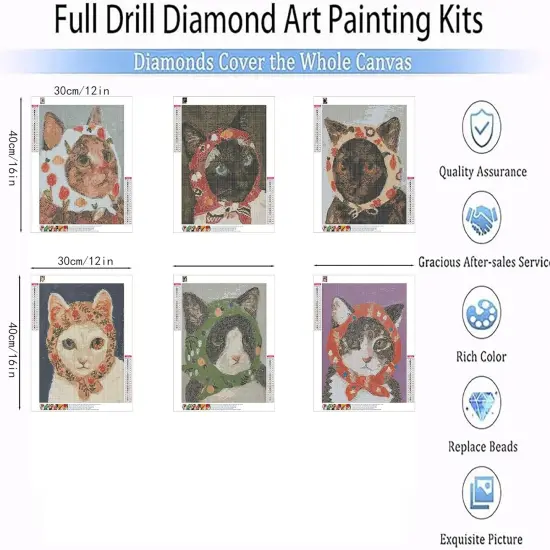 6 Pack 5D Diamond Painting Kits for Adults Beginners,DIY Round Full Drill Diamond Art Kits Cartoon Cat,Paint by Diamonds Gem Art Crystal Easy,Animal Home Wall Decor 12x16 Inch {2}