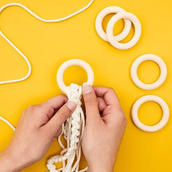 20 Pack Unfinished Natural Wood Rings for Crafts, Macrame Projects, Jewelry Making, DIY Pendant Connectors (2.1 In) Brown {2}