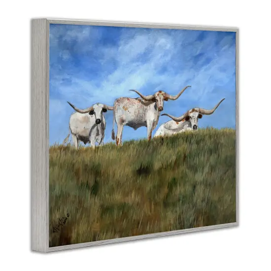 Stupell Industries White Longhorns over Hill Framed Giclee By Kathy Winkler {3}