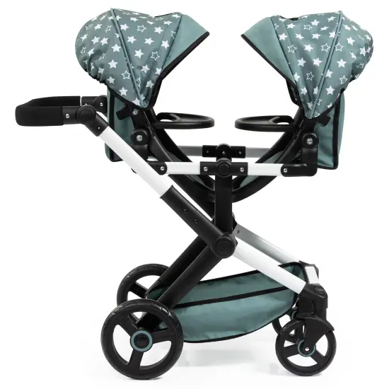 Bayer: Pram Xeo Twin - Green & White Stars - Seats 2 Dolls Up to 18", Shoulder Bag, Adjustable Handle, Foldable, Kids Toy, Ages 3+ {4}